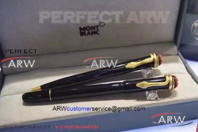 Perfect Replica Rouge et Noir Montblanc Gold Clip Black Rollerball Pen